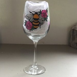 Hand painted bee wine glass